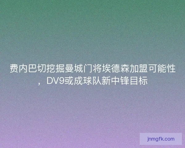 费内巴切挖掘曼城门将埃德森加盟可能性，DV9或成球队新中锋目标